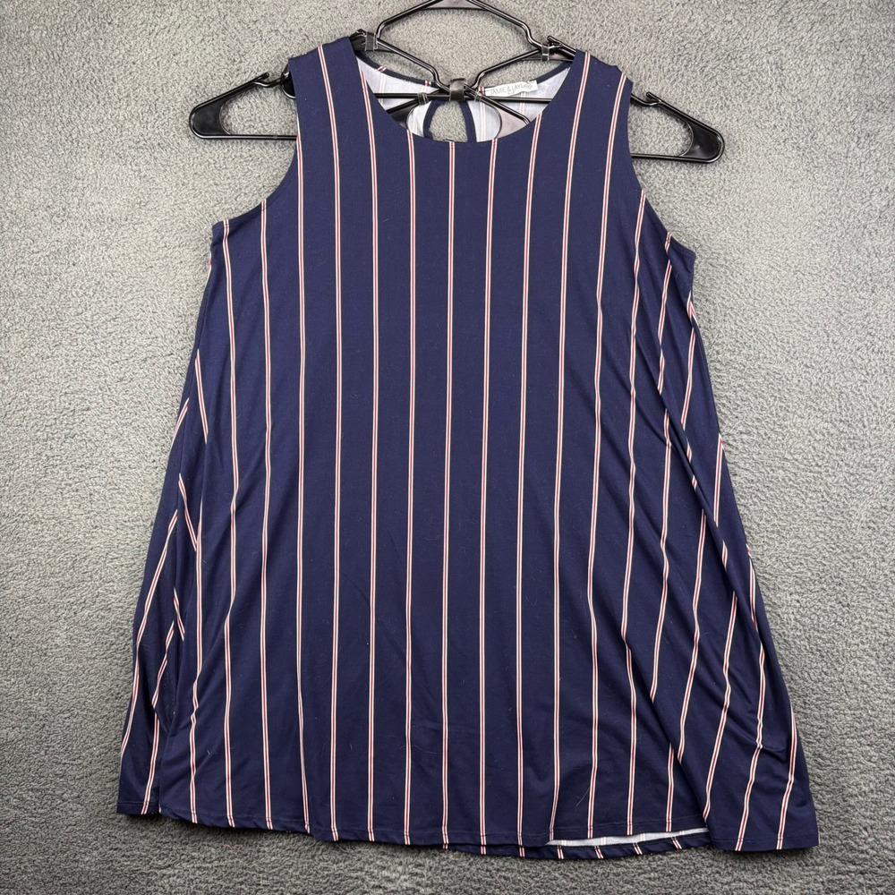 Jamie & Layla Plus Navy Blue Red White Vertical Stripe Sleeveless Top Keyhole 2X